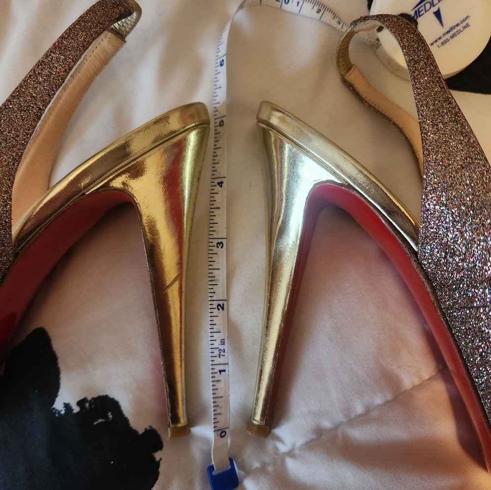 Christian Louboutin Lady Peep Slingback Peep Toe Glitter Heel sz 40 - Picture 16 of 16